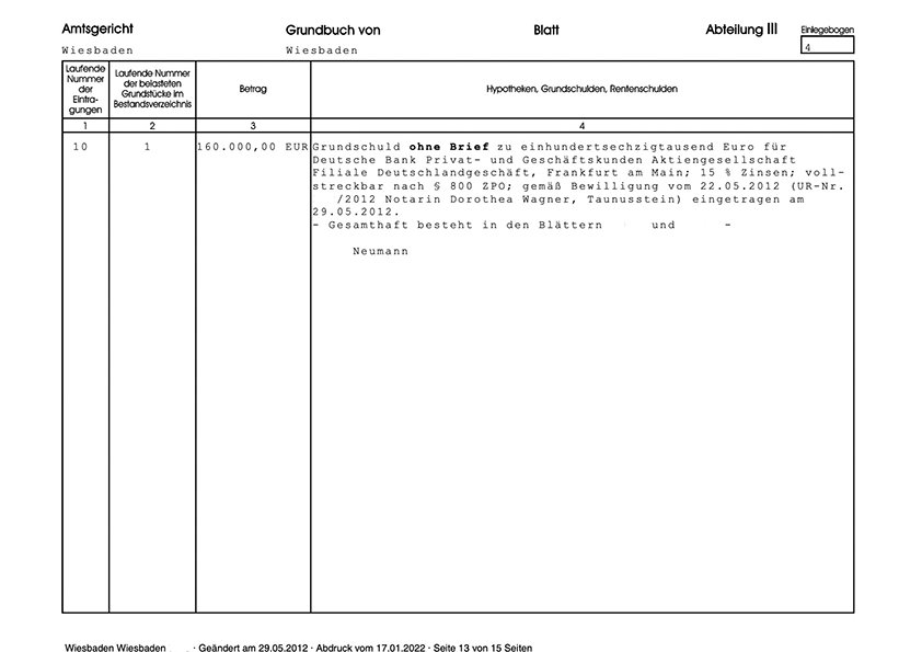 Grundbuch Abteilung III